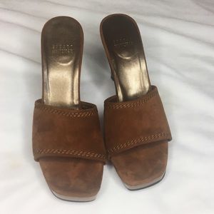 Stuart Weitzman Brown Suede Slide On Heels